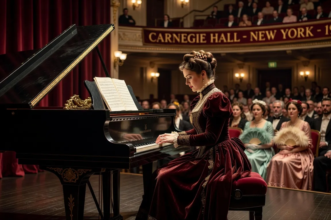Portrait évocateur d'Amy Beach, compositrice et pianiste américaine de la fin du XIXe siècle