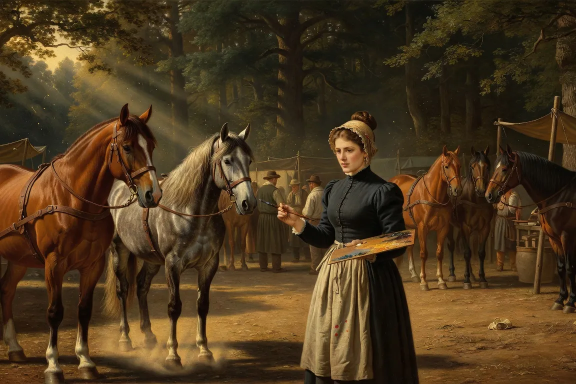 Tableau de Rosa Bonheur représentant des chevaux ou du bétail dans une scène de plein air